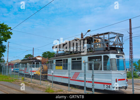 Il tram depot, con tram storico, Kopli district, Tallinn, Harju County, Estonia, Europa Foto Stock