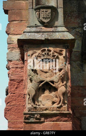 La Scozia, il chiostro Melrose, Melrose Abbey, costruisce circa 1136 Foto Stock