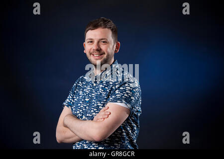 Alex T. Smith, il British autore e illustratore di libri per bambini, all'Edinburgh International Book Festival. Edimburgo, Scozia. 27 Agosto 2016 Foto Stock