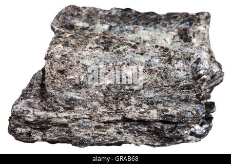 Le riprese in modalità macro di rocce metamorfiche esemplari - quarzo-biotite scisto minerale isolato su sfondo bianco Foto Stock