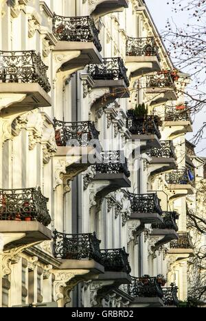 Amburgo, casa, balconi Foto Stock