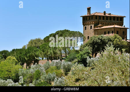 Palazzo italiano Massaini, Farm complesso di appartamenti vicino a Pienza, Toscana, Italia Foto Stock