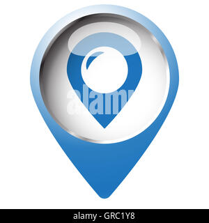 Mappa pin simbolo con il luogo e la relativa icona. Simbolo blu su sfondo bianco. Foto Stock