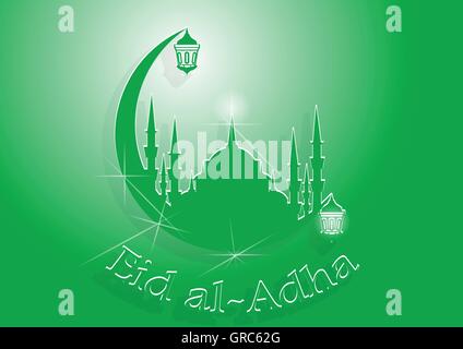 Eid al-Adha.illustrazione vettoriale per la comunità musulmana Eid-Ul festival-Adha con la luna. Illustrazione Vettoriale