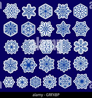 Fiocchi di neve blu Set Design adesivi Illustrazione Vettoriale