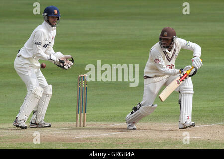 Chris Jordan in azione di ovatta per Surrey - Essex CCC vs Surrey CCC - LV County Championship Division due Cricket presso la Ford County Ground, Chelmsford Essex - 09/09/11 Foto Stock