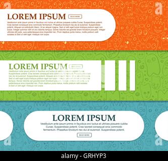 Set di Banner orizzontale con divertenti mostri e posto per il vostro testo. Vettore Illustrazione Vettoriale