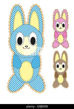 Set di Cartoon carino lepre in design piatto per biglietto di auguri, invito e il logo con la tessitura del tessuto. Vettore Illustrazione Vettoriale