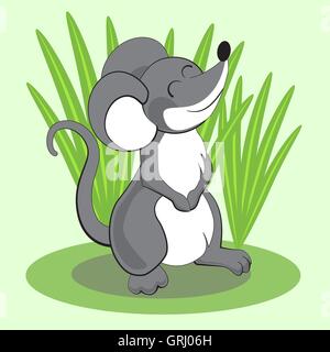 Bella cartoon permanente del mouse su erba e sorridente. Vettore Illustrazione Vettoriale
