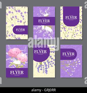 Collezione di carte di quadri con fiori delicati per il design. Vettore Illustrazione Vettoriale
