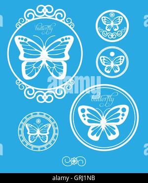 Set di vintage etichette a farfalla, emblemi ed elementi di design. Vettore Illustrazione Vettoriale