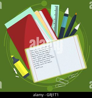 I libri di scuola e di processo. La scrittura di disegno in zoshite. Office prednadlezhnosti soggetti in studio. Torna a . Vettore Illustrazione Vettoriale