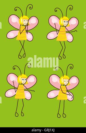 Set di cartoon farfalle con diverse emozioni. Vettore Illustrazione Vettoriale