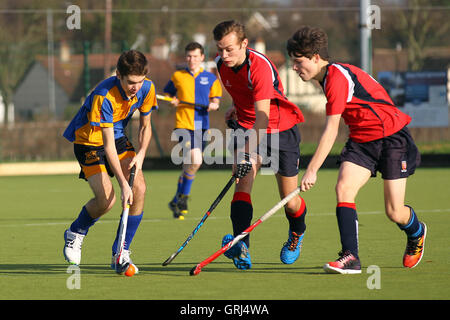 Upminster HC 3° XI vs Chelmsford 3° XI, Est Hockey League presso la società di revisione Coopers e Coborn School, Upminster, Inghilterra il 23/01/2016 Foto Stock