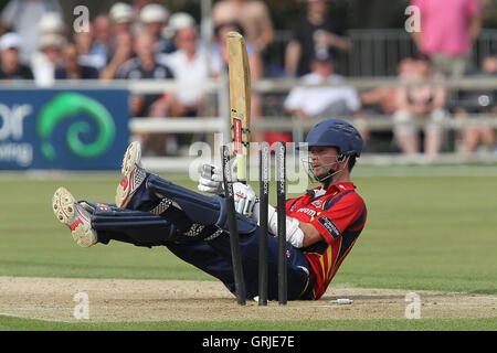 James Foster di Essex è colpiti da Logan van Beek - Essex Eagles vs Paesi Bassi - Clydesdale Bank 40 Cricket al parco del castello, Colchester - 19/08/12 Foto Stock