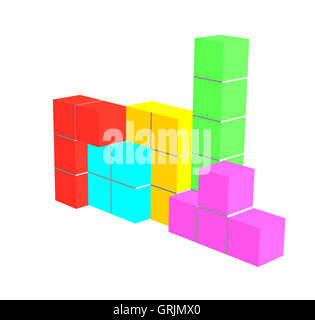 Gioco Tetris isolato su bianco con colorati 3D cubi Foto Stock