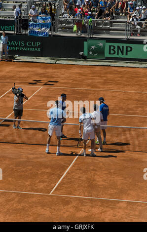 Pesaro - Luglio 16, 2016: Juan Martin Del Potro, Guido Pella, Fabio Fognini e Paolo Lorenzi prima del doppio matc tennis Foto Stock