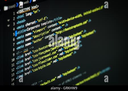 Html e css per lo sviluppo di codice screenshot. Foto Stock