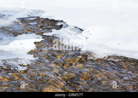 La molla runoff da neve di fusione aumenta il livello di acqua di torrenti, fiumi e laghi. Foto Stock