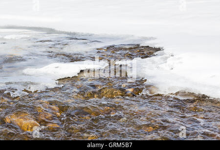 La molla runoff da neve di fusione aumenta il livello di acqua di torrenti, fiumi e laghi. Foto Stock