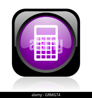 Calcolatrice nero e viola square web icona lucida Foto Stock