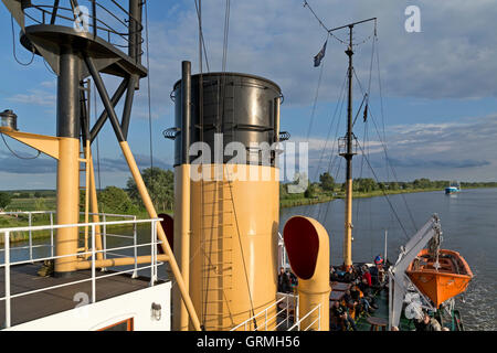 Rompighiaccio a vapore "tettin' sul suo modo da Amburgo a Kiel, Canale di Kiel, Germania Foto Stock