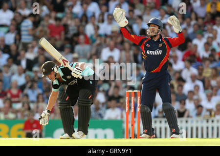 Un grande appello da James Foster per il paletto di Jason Roy - Surrey Lions vs Essex Eagles - Amici vita T20 Cricket alla Kia ovale, Kennington, Londra - 15/07/13 Foto Stock