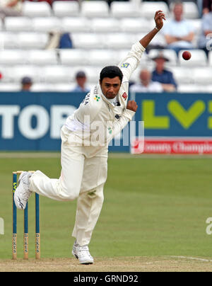 Kaneria danese in azione di bowling per Essex - Essex CCC vs Leicestershire CCC - LV County campionato a Ford County Ground, Chelmsford Essex - 22/05/08 Foto Stock