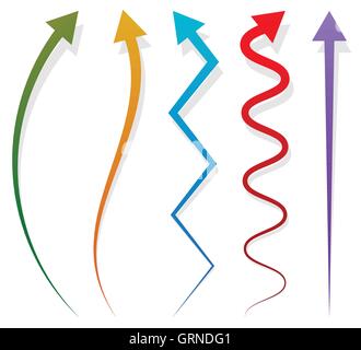Set di 5 differenti lungo, freccia verticale elementi con ombra Illustrazione Vettoriale
