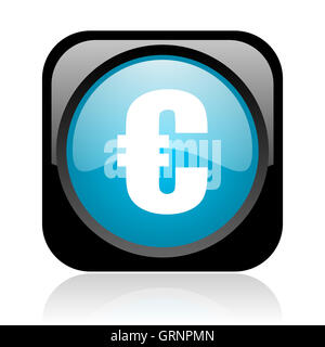 Euro nero e blu square web icona lucida Foto Stock