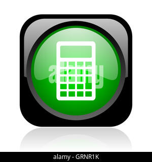 Calcolatrice e nero quadrato verde web icona lucida Foto Stock