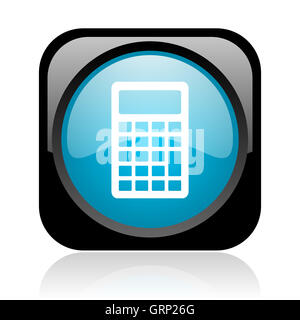 Calcolatrice e nero blue square web icona lucida Foto Stock