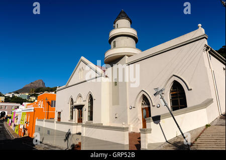 Bo-Kaap, il colorato quartiere Malese di Città del Capo in Sud Africa. Moschea Shaffee. Foto Stock