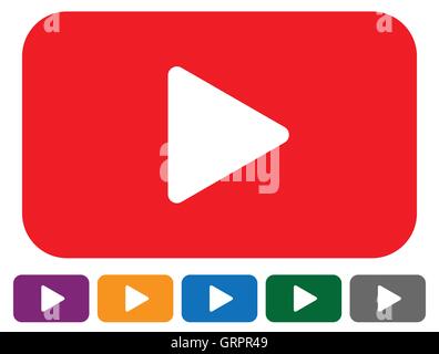 Uno stile piatto pulsante Riproduci Icona Riproduci in 6 colori Illustrazione Vettoriale