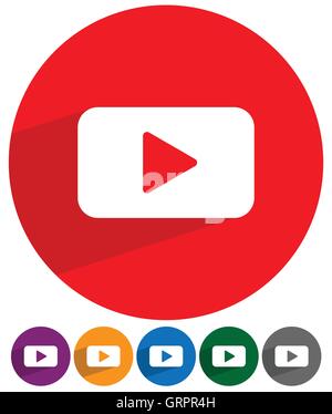 Uno stile piatto pulsante Riproduci Icona Riproduci in 6 colori Illustrazione Vettoriale
