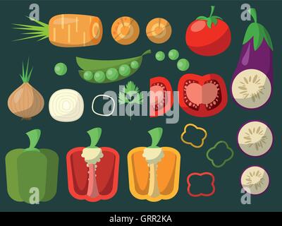 Set di trito di verdure su uno sfondo verde per il vostro design. Vettore Illustrazione Vettoriale