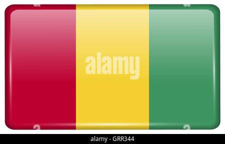 Bandiere Guinea sotto forma di un magnete sul frigo con riflessi di luce. Vettore Illustrazione Vettoriale
