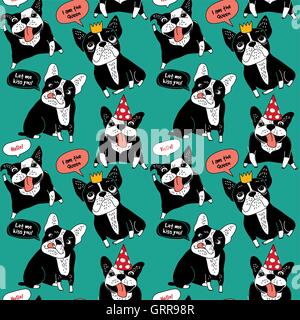Cane bulldog francese felice animali colore modello senza giunture. Illustrazione Vettoriale