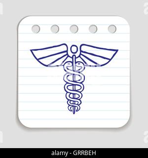 Caduceo emblema doodle icona Illustrazione Vettoriale