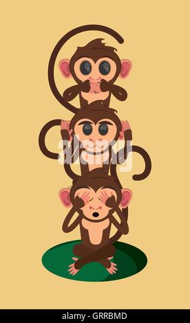 Tre Scimmie sagge cartoon Illustrazione Vettoriale