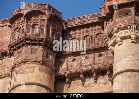 Forte Mehrangarh close-up di Jodhpur, Rajasthan, India Foto Stock