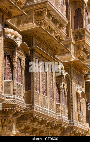 Nathmalji Ki Haveli a Jaisalmer, India. Dettagli architettonici Foto Stock