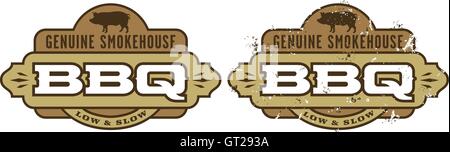 Affumicatoio autentico Barbecue Logo vettoriale. Include pulizia e vintage versioni grunge. Illustrazione Vettoriale