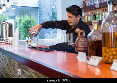 Cusco, Perù - 13 Maggio : barman preparano un Cusco Sour in un bellissimo bar centro di Cusco. Il 13 maggio 2016, Cusco Peru. Foto Stock