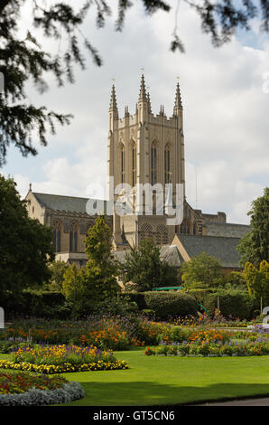 Saint Edmundsbury Cathedral torre dalla motivazione della Abbey Gardens Bury St Edmunds. Unsharpened Foto Stock