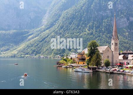 Austria Hallstatt, Classic vista del villaggio di Hallstat Foto Stock