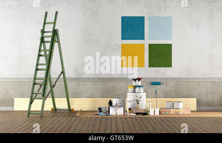 Selezionare il campione di colore per dipingere il vecchio muro - 3d rendering Foto Stock