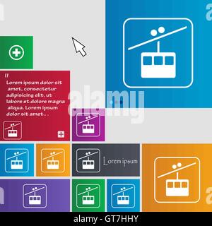Cable car line icona segno. pulsanti. Interfaccia moderna sito web pulsanti con i tasti cursore puntatore. Vettore Illustrazione Vettoriale