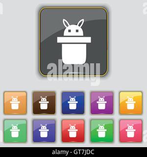 Mago hat. Orecchie di coniglio icona segno. Impostare con undici pulsanti colorati per il vostro sito. Vettore Illustrazione Vettoriale