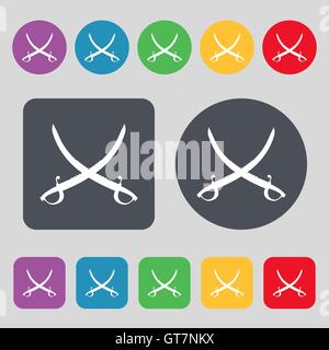 Attraversato l'icona saber segno. Una serie di dodici tasti colorati. Design piatto. Vettore Illustrazione Vettoriale